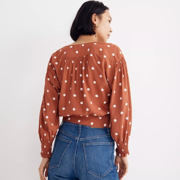 Madewell Tie-Front Top Orange Polka-dot Size 4 - Picture 3 of 6